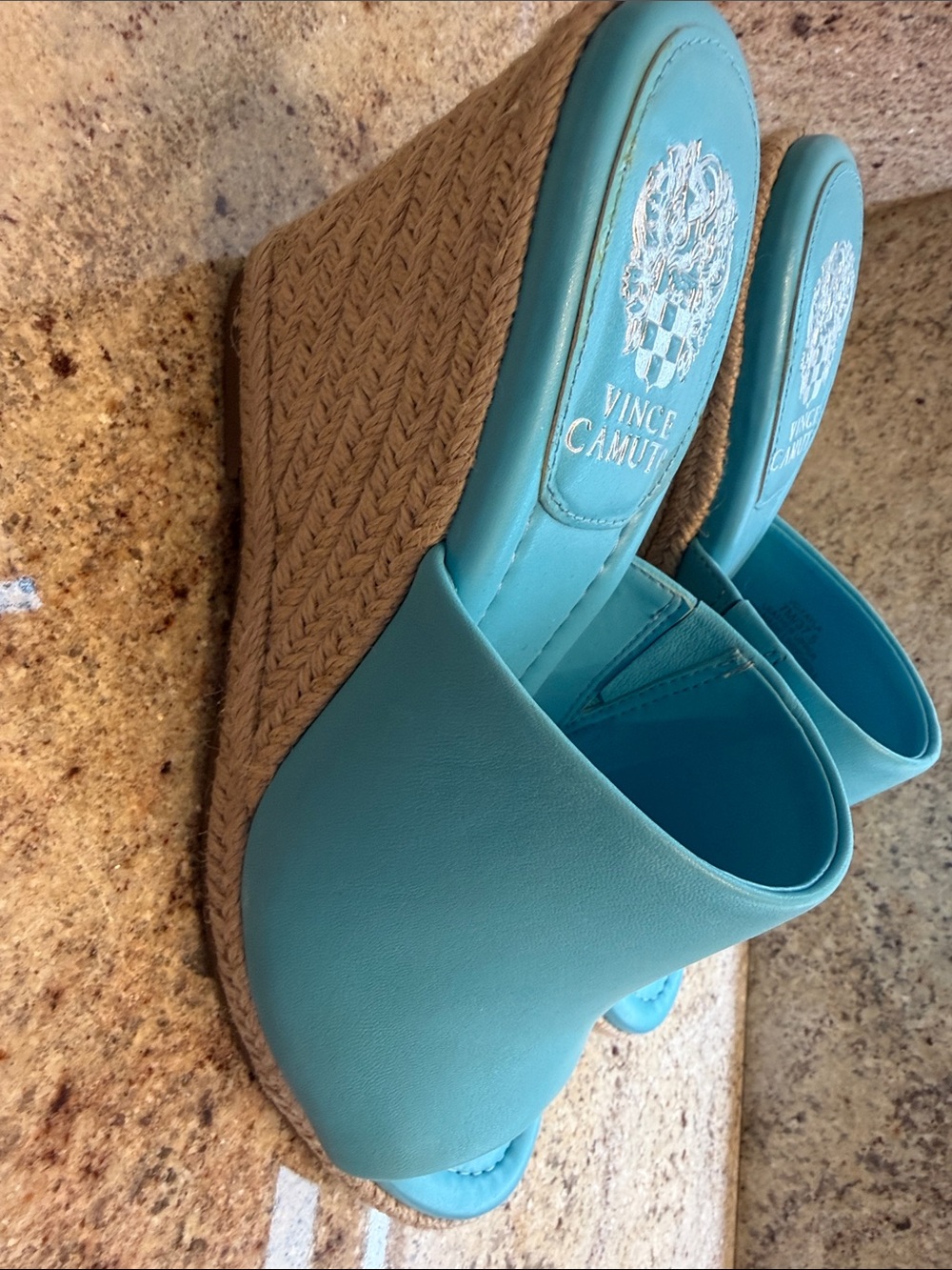Vince Camuto Aqua Blue Leather Slide Mules - Picture 2 of 3